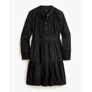 J Crew Women's Black Embroidered Tiered Mini Dress XS NWT